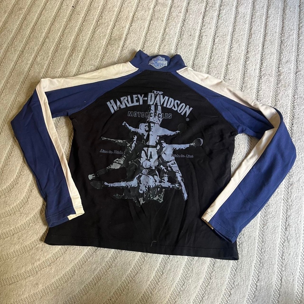 Harley Davidson black quarter zip sweatshirt size Large Punk Biker Y2K Grunge